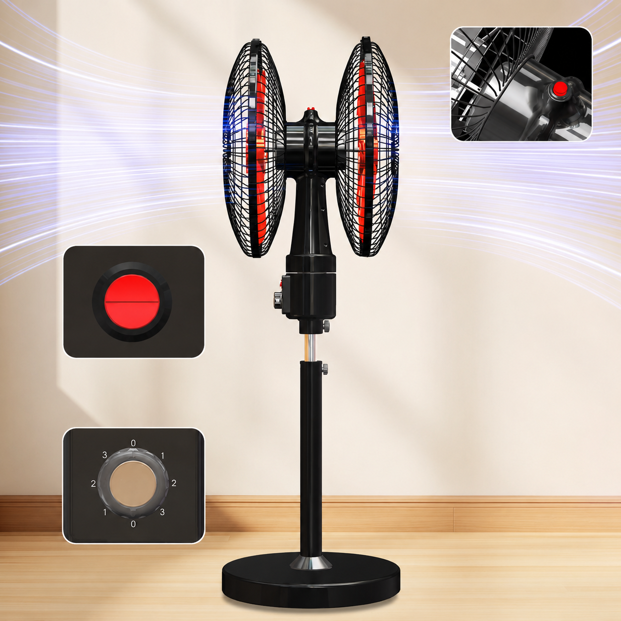 Dual-Head Pedestal Fan with Independent Control