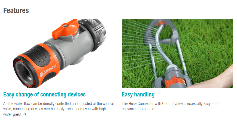 Gardena Hose Connector with Control Valve 13 mm (1/2") Garden Plus