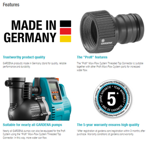 Gardena “Profi” Maxi-Flow System Threaded Tap Connector G1" Garden Plus