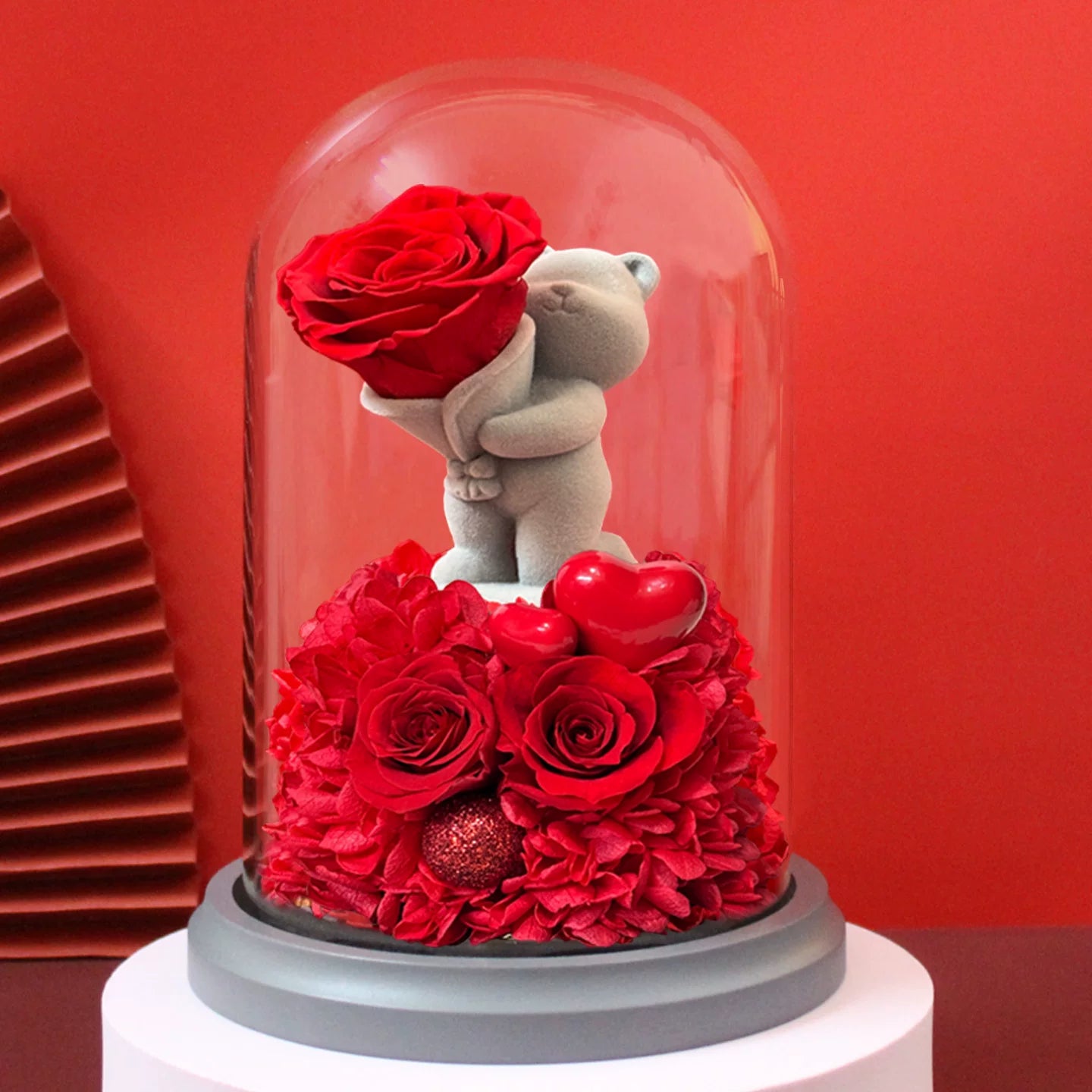 Preserved Flower Gift Box with Teddy Bear