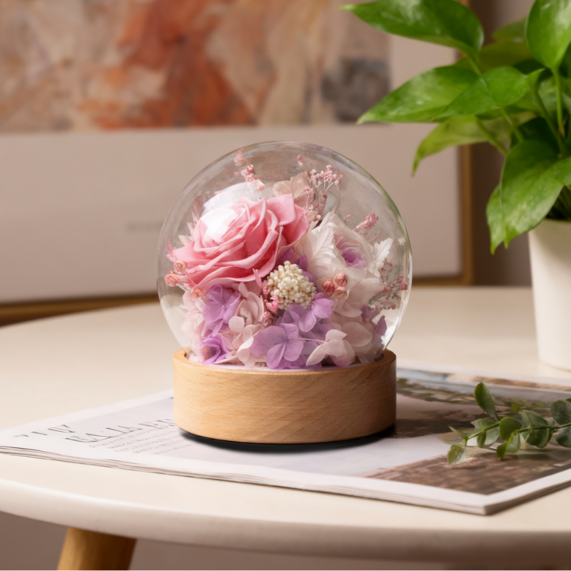 Luxury Preserved Rose Music Box with Glass Dome