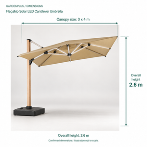 KYT Flagship Solar LED Cantilever Umbrella - dimensions 300x400
