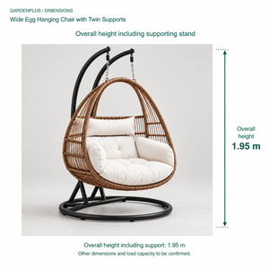 KYT Wide Egg Hanging Chair with Twin Supports - dimensions 195