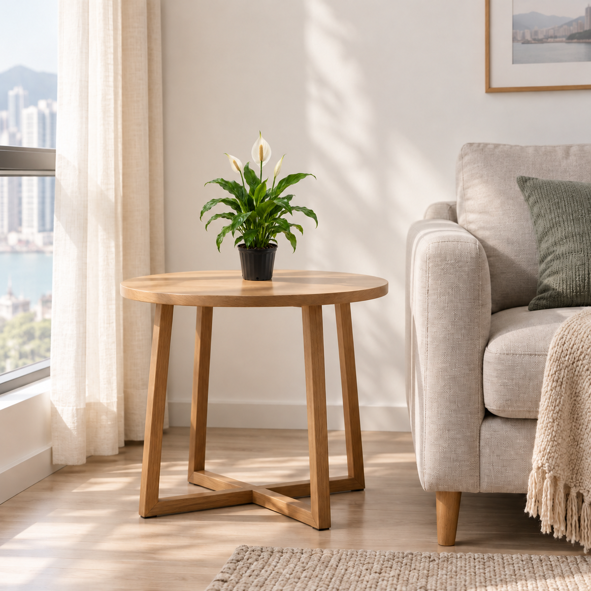 Spathiphyllum in a simply furnished room