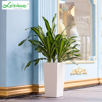 Leizisure Self-Watering Planter High-Trapezoid Rattan Style Flowerpot Garden Plus