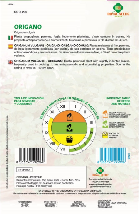 Oregano -Royal seed RYMA94/1 - COD.296 Garden Plus