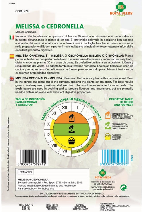 Melissa -Lemon Balm - Royal Seed RYMA89/1 Garden Plus