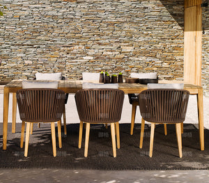 Wood Rattan Chair and Table Combination Garden Plus