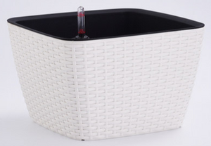 Leizisure Self-Watering Planter Low-Trapezoid Rattan Style Flowerpot Garden Plus