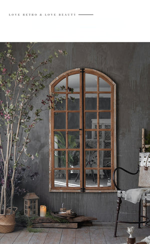 Retro Solid Wood Wall Hanging Dressing Mirror Garden Plus