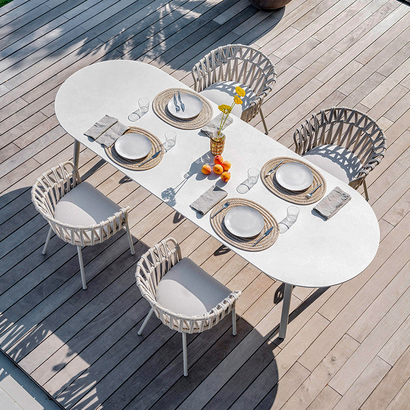 Stone surface Desk & Rattan Chair Combination Garden Plus