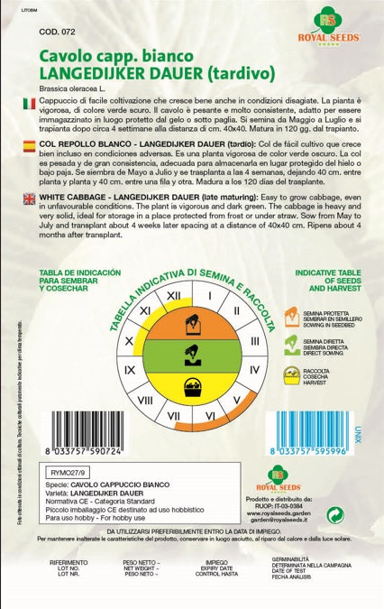 White Cabbage - Royal Seed RYMO27/9 - COD.072 Garden Plus