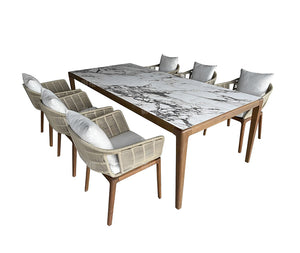Teak Stone Plate Dining Tables and Chairs Set Garden Plus