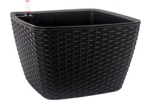 Leizisure Self-Watering Planter Low-Trapezoid Rattan Style Flowerpot Garden Plus