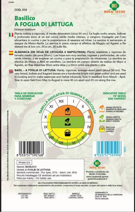 Albahaca Basil - Royal seed RYMA13/3 Garden Plus
