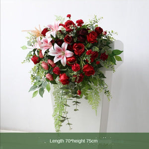 Artifical Red Rose and Lily Hanging Flower for Ceremony or Banquet Decoration Piece Garden Plus