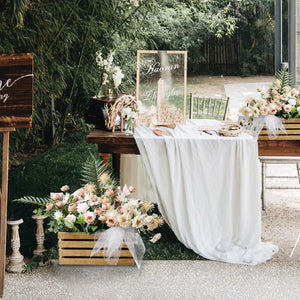 Artificial Wooden Box Silk Flower Ornament Decoration Piece Garden Plus