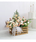 Artificial Wooden Box Silk Flower Ornament Decoration Piece Garden Plus