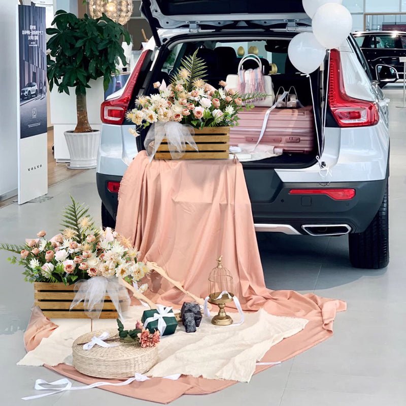 Artificial Wooden Box Silk Flower Ornament Decoration Piece Garden Plus