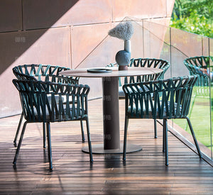 Stone surface Desk & Rattan Chair Combination Garden Plus