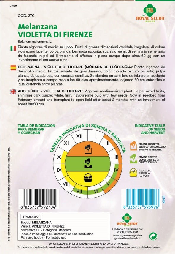 Eggplant Violet of Florence - Royal Seed RYMO90/7 - COD.270 Garden Plus