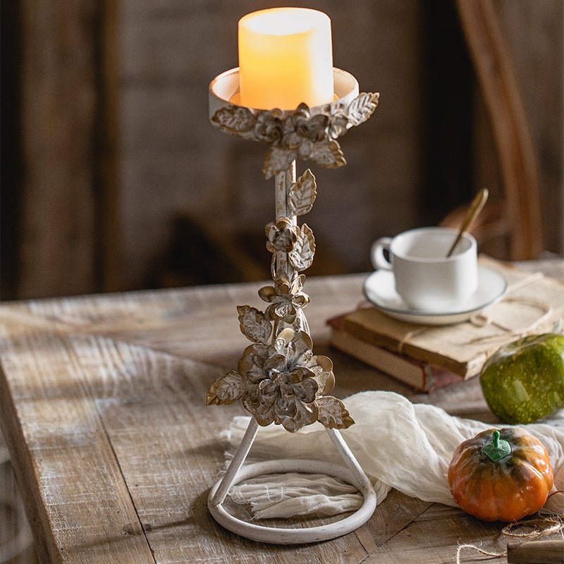 European Household Vintage Iron Carved Candlestick Stand Garden Plus