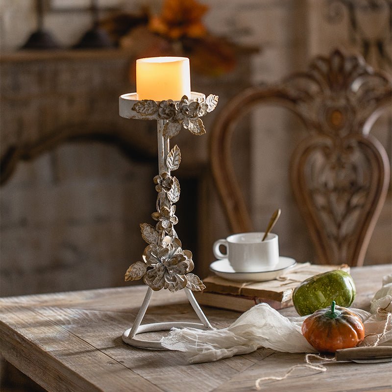 European Household Vintage Iron Carved Candlestick Stand Garden Plus