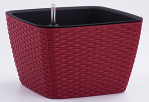 Leizisure Self-Watering Planter Low-Trapezoid Rattan Style Flowerpot Garden Plus