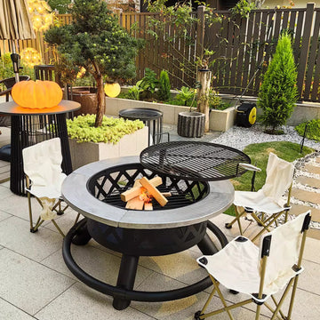 Outdoor American Barbecue Grill Table & Charcoal Fire Pit