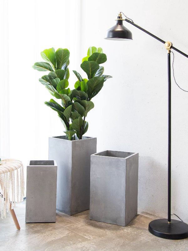 Tall Square Cement Planter Pot