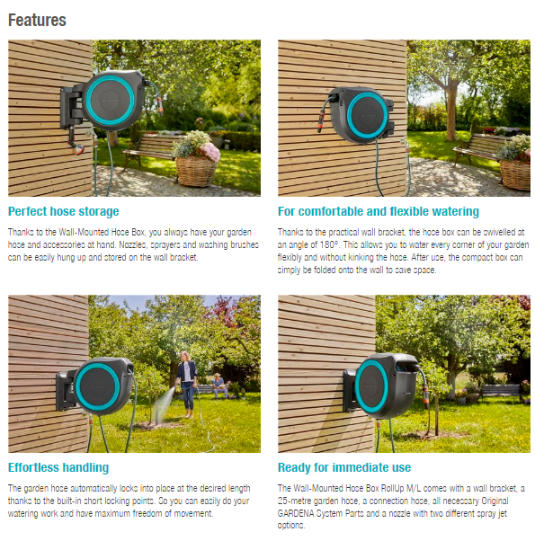 Gardena Wall-Mounted Hose Box RollUp M/L, 25m Garden Plus