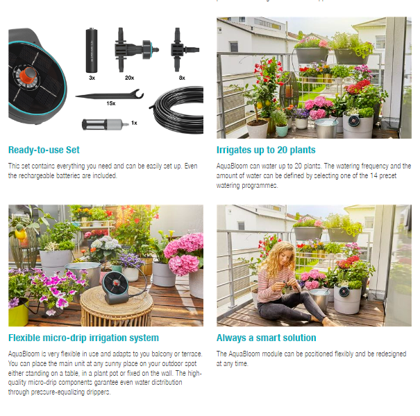 Gardena Solar-powered Irrigation AquaBloom Set Garden Plus