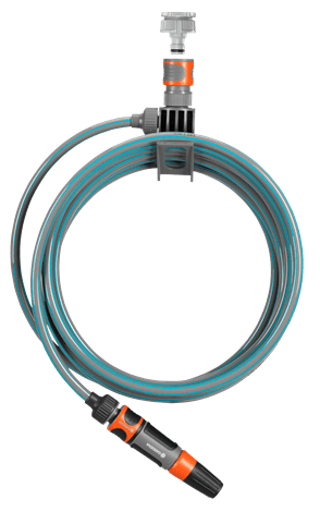 a blue and orange hose connected to a white cord