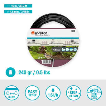 Gardena Drip Irrigation Line 4.6 mm (3/16"), 15 m Garden Plus