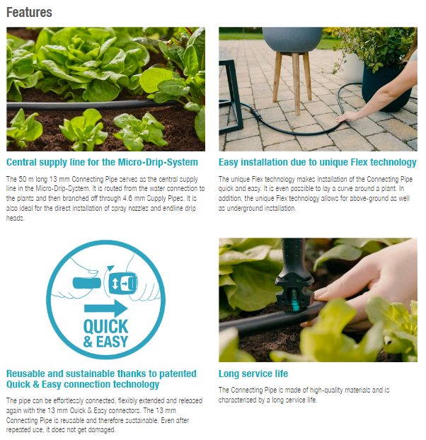 Gardena Connecting Pipe Flex 13 mm (1/2"), 50m Garden Plus