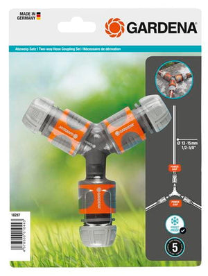 Gardena Two-way Hose Coupling Set 13mm (1/2") and 15 mm (5/8") Garden Plus
