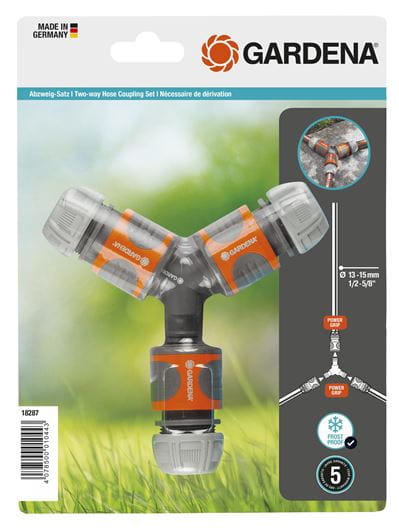 Gardena Two-way Hose Coupling Set 13mm (1/2") and 15 mm (5/8") Garden Plus
