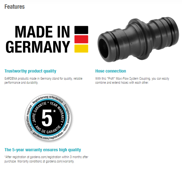 Gardena “Profi” Maxi-Flow System Coupling Garden Plus