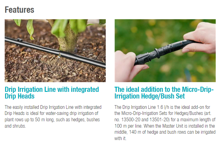 Gardena Drip Irrigation Line for bushes or hedges (25 m) Garden Plus