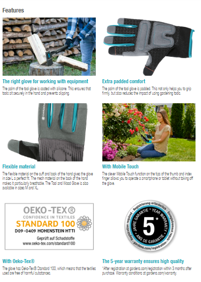 Gardena Tool and Wood Glove L Garden Plus