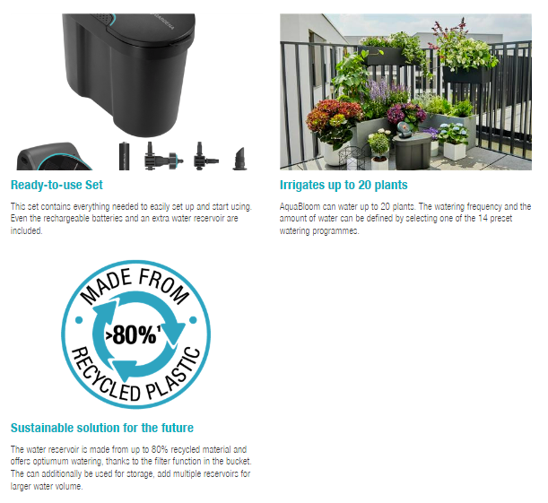 Gardena Solar-powered Irrigation AquaBloom Water Reservoir Set Garden Plus