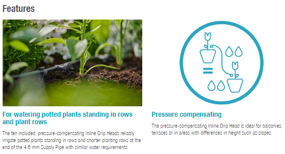 Gardena Inline Drip Head 2 l/h, pressure compensating Garden Plus