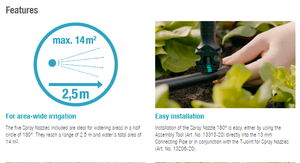 Gardena Spray Nozzle 180° 13321 Garden Plus