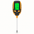 S-3A digital soil tester with a green LCD display, yellow grips and a metal probe on a white background