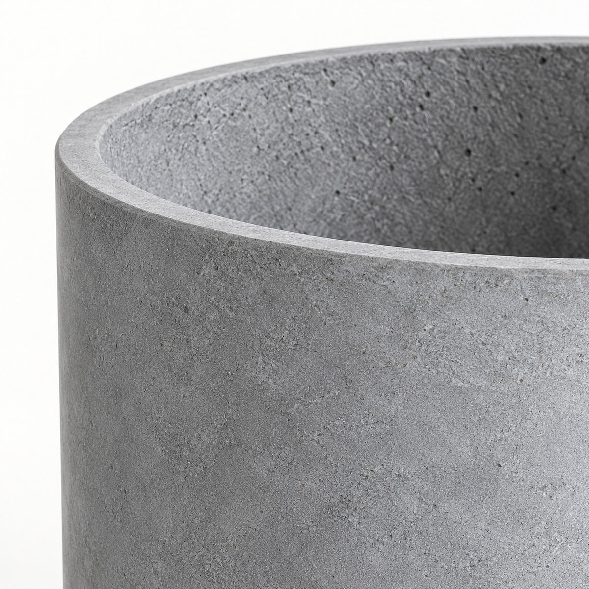 Cylinder cement planter — curved rim and upper interior cement texture