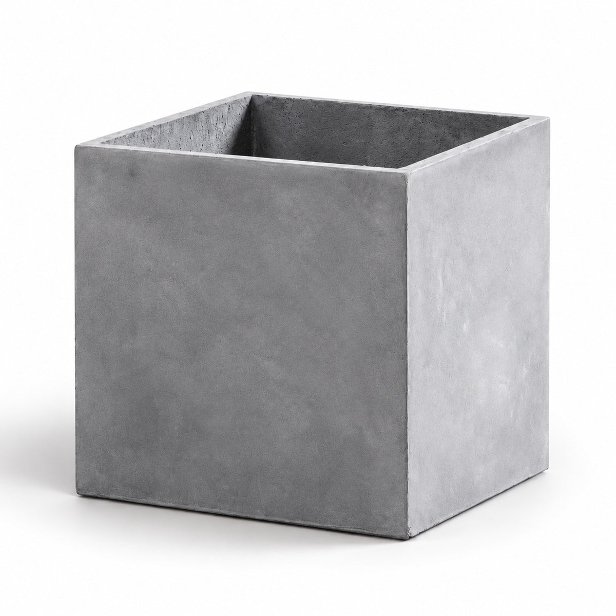 Square grey cement planter — full product view on white background