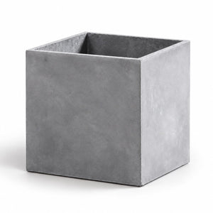Square grey cement planter — full product view on white background