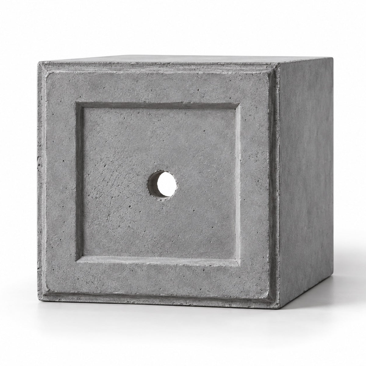 Square cement planter — recessed base and central drainage hole