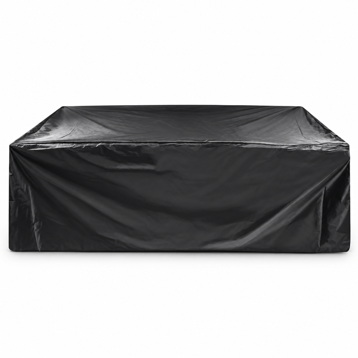 Black outdoor furniture cover, overall shape example; select actual cover dimensions