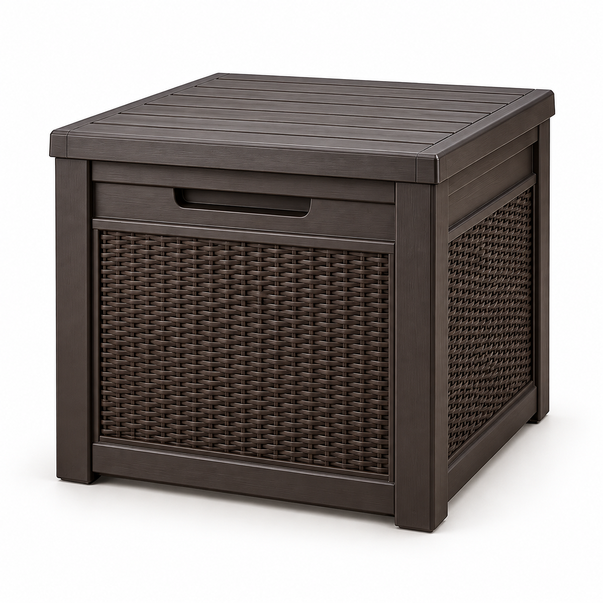 Keter Cube rattan-look storage box, closed lid, square product view